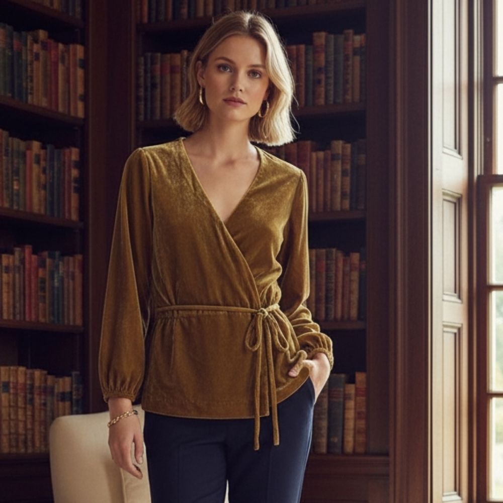 J.CREW Size 00 Velvet Faux Wrap Top Mustard Yellow
